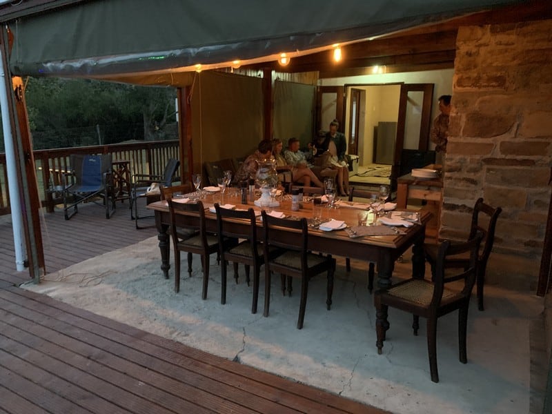 Evening entertainment area after an African cull hunt.