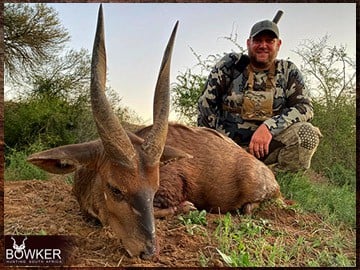 Africa hunting bushbuck with Nick Bowker hunting.