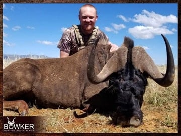 Client with a black wildebeest hunted with Nick Bowker.