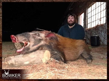 Client with a Bushpig on a plains game hunt in South Africa..