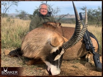 Client with a Roan Antelope on a plains game hunt in South Africa..