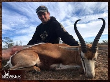 Client with a common springbok shot on a plains animal hunt.