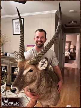 Waterbuck trophy shoulder mount delivered to the United States after an African hunt.